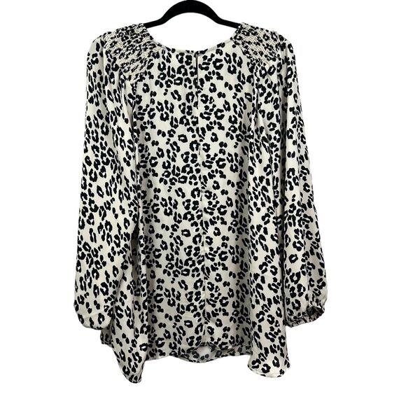 Ophelia Roe Women Tunic Top Blouse Animal Print Smocked Long Balloon Sleeve 2X* - Picture 4 of 5